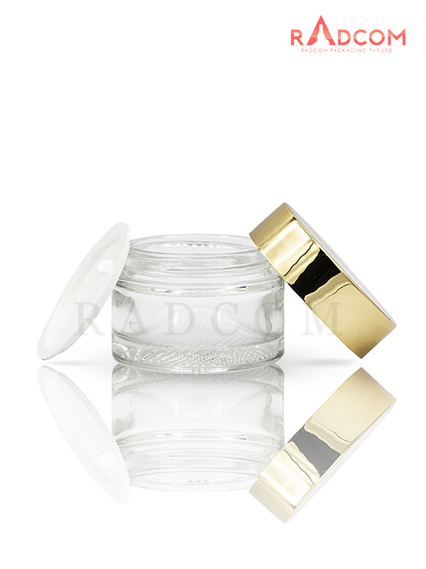 50 GM Clear Mesh Jar with Shinny Golden Cap with Lid & Wad